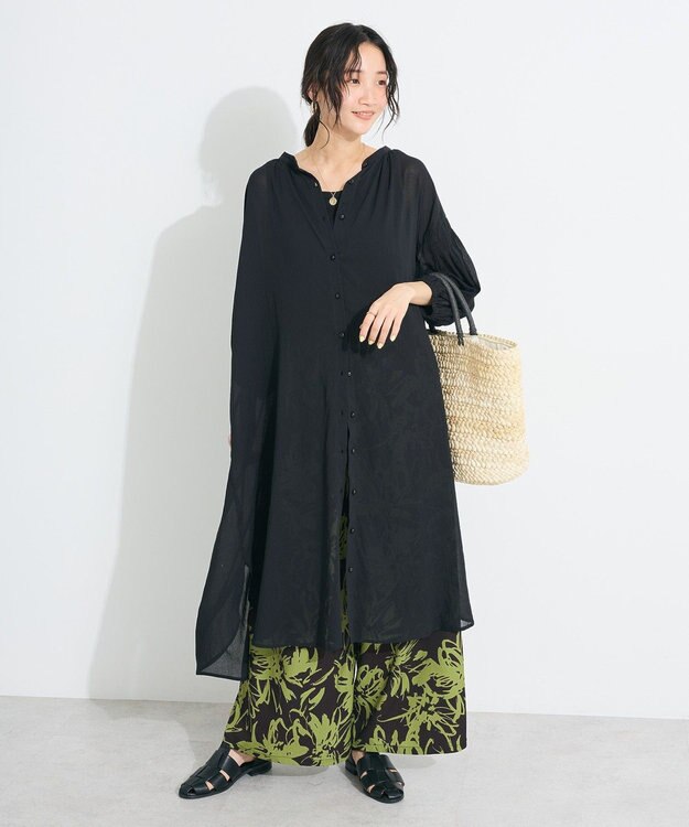 CRAFT STANDARD BOUTIQUE ヴィンテージボイル袖シャーリングワンピース Black