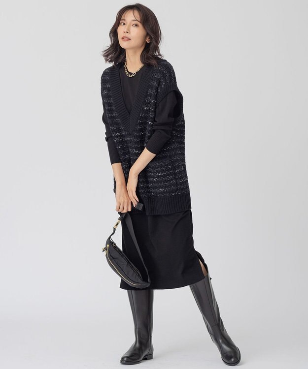 23区 ツイードニット ベスト ブラック