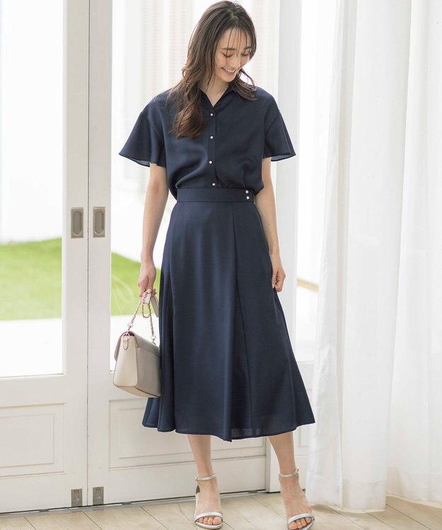 ANY SIS 【速乾・接触冷感】スムージーポリエステル フレアスカート ネイビー