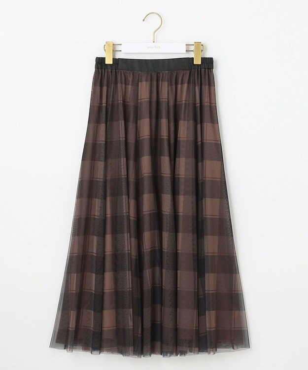 ANY SIS L 【美人百花7月号掲載】2WAYチェックチュールリバーシブル スカート モカ系