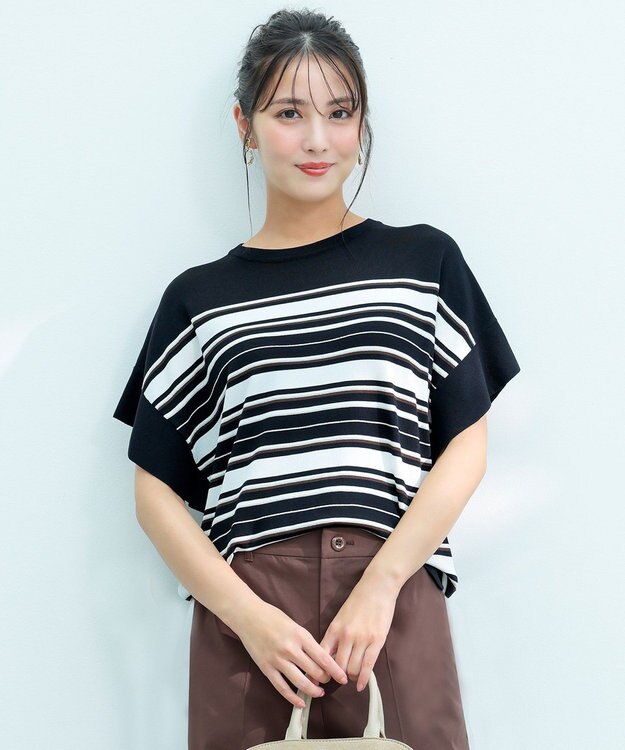 ANY SIS 【and GIRL掲載/アイスタッチ】フレンチスリーブ ニット ブラックボーダー