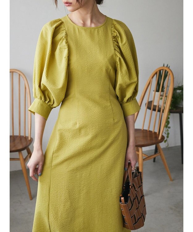 Green Parks AnriettMusee バックカットワークワンピース Lime Green