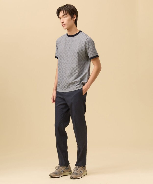 J.PRESS MEN ジャケットインの最適解【接触冷感 / 吸水速乾】【J.PRESS PREMIUM JERSEY】アーガイルリンクス Tシャツ ネイビー系