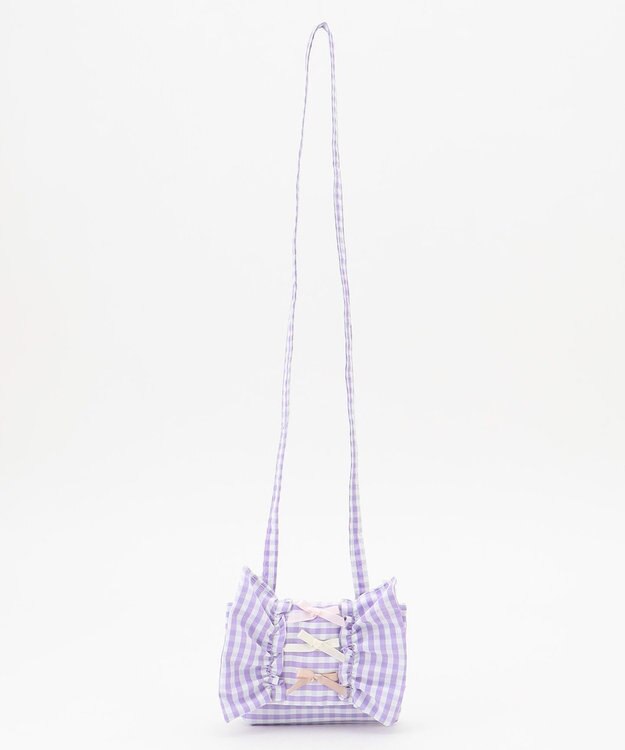 ANY KIDS フリルリボン 移動 ポケット ポシェット ラベンダーギンガム