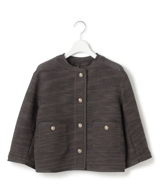 23区 サマーツイード 7分袖 ジャケット ダークブラウン系