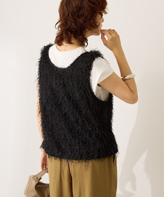 AMERICAN HOLIC 【前後2way】サイドスリットシャギーベスト Black