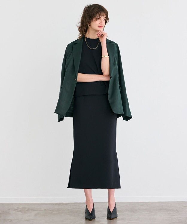 BEIGE， 【洗える】ALTHEA / ダンボールジャージーバックスリットブラウス Black