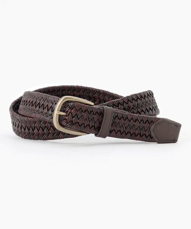JOSEPH ABBOUD 【イタリア素材・ストレッチ・日本製】バイカラーストレッチレザー ベルト ダークブラウン系