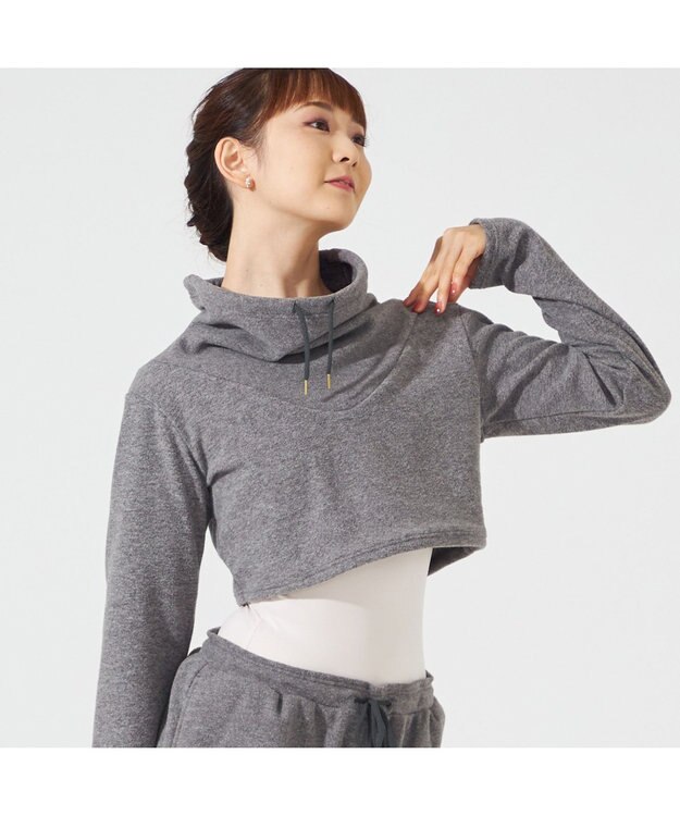 Chacott ハイネックショートトップ グレー杢