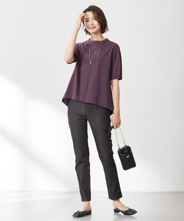 J.PRESS LADIES プレーティングジャージー ペプラム カットソー パープル系