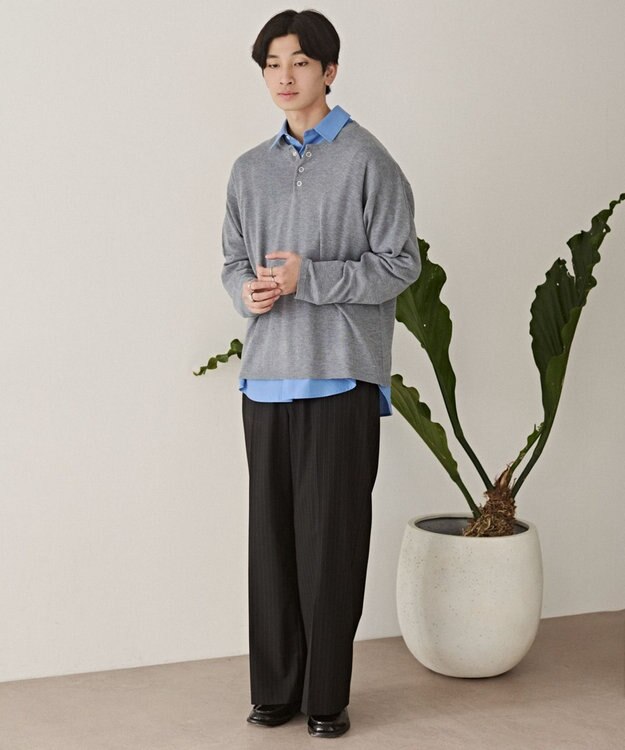 WEGO リングドットヘンリーネックプルオーバー グレー