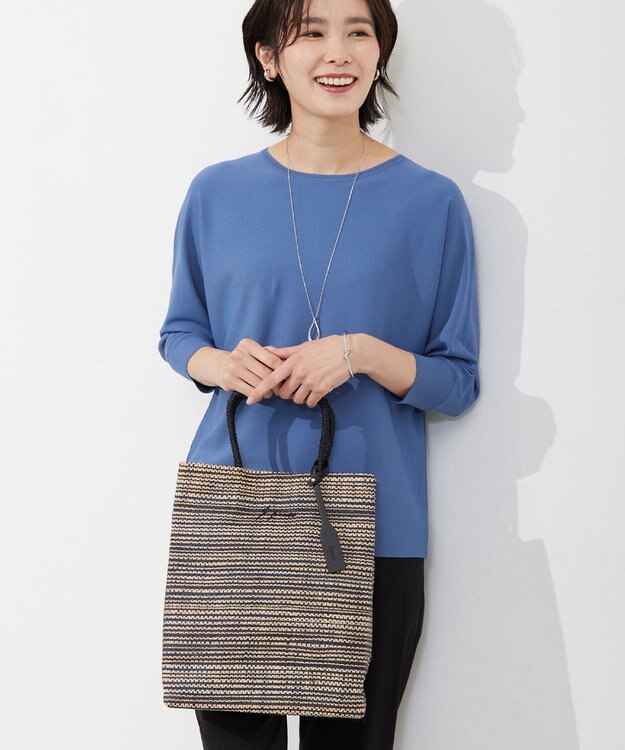 J.PRESS LADIES 【WEB限定・A4サイズ収納可】 マダガスカルラフィア トート バッグ ブラック系2