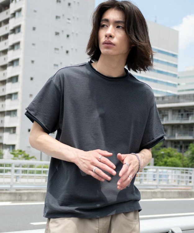 WEGO フェイクレイヤードボーダーT（SS） ブラックボーダー