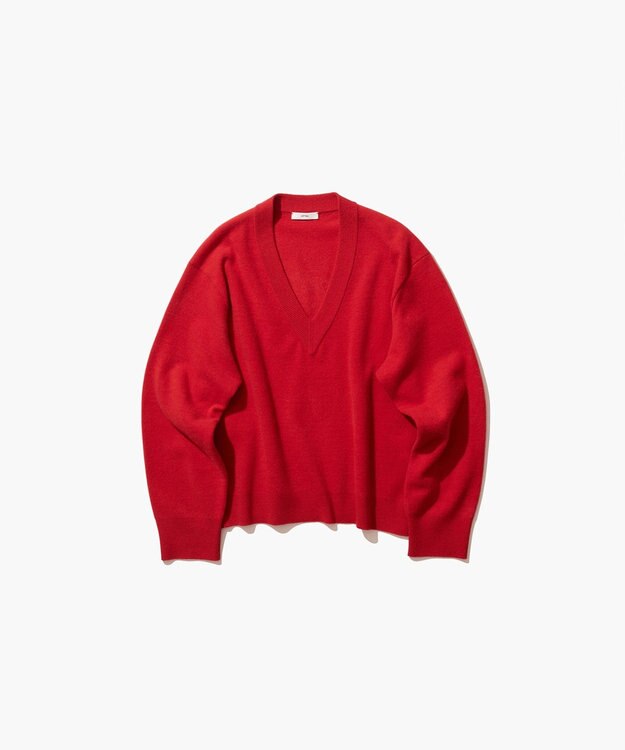 ATON MERINO COLLEGE KNIT | Vネックセーター RED