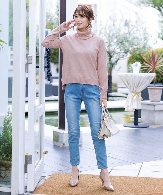 Tiaclasse L 【洗える】もっちり柔らかいリブタートルプルオーバーニット ライトピンク