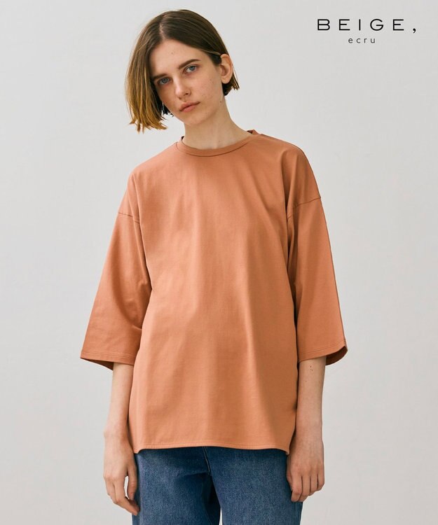 BEIGE， 【BEIGEecru/WEB限定・洗える】JERSEY STITCH / コットンオーバーサイズトップス Nude camel