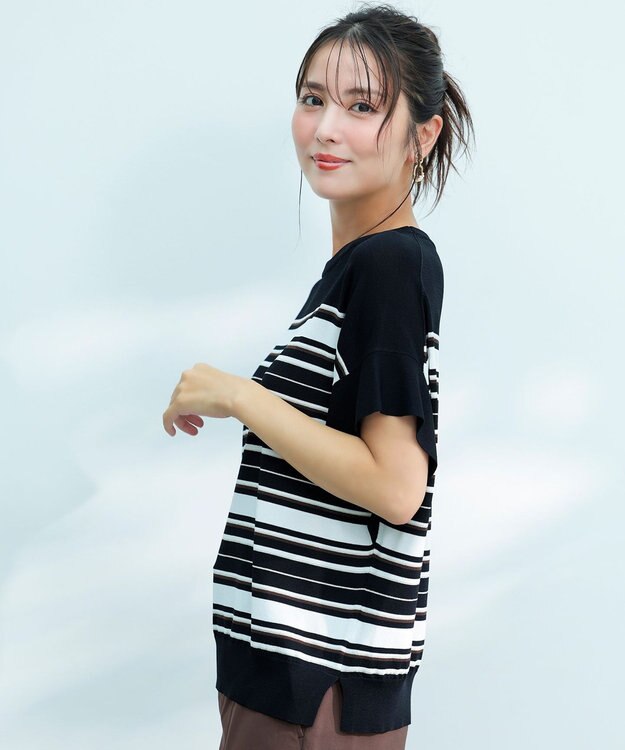 ANY SIS 【and GIRL掲載/アイスタッチ】フレンチスリーブ ニット ブラックボーダー