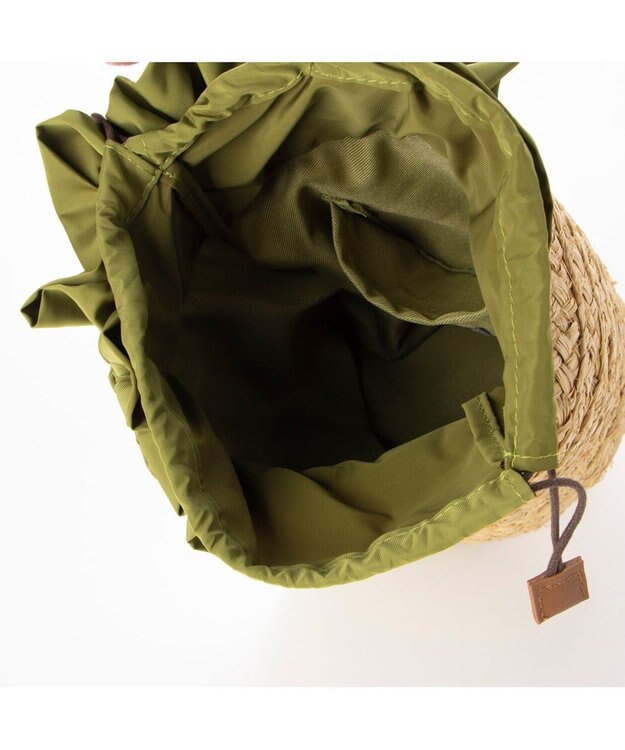 UNBILLION cachecache フリルハンドルラフィアバケツバッグ グリーン