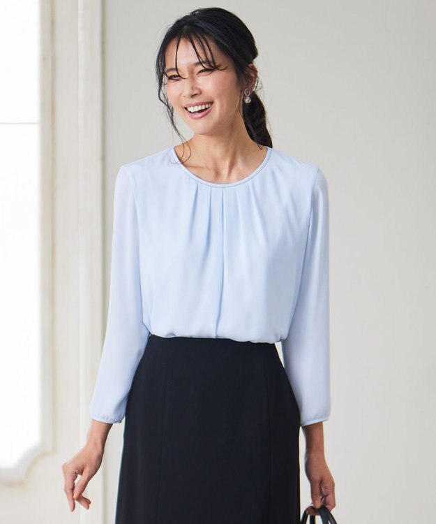 23区 【洗える】シルキーデシン ボールチェーン カットソー スカイブルー系