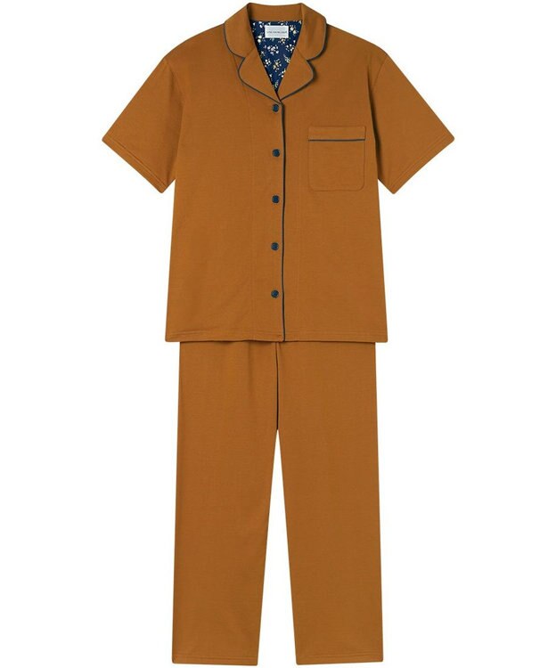 une nana cool 【綿100%】60/2 やわらか天竺 半袖開襟パジャマ MADE WITH LIBERTY FABRIC マスタード