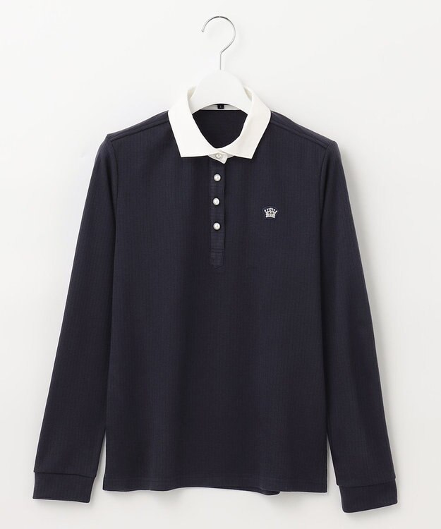 23区GOLF 【WOMEN】【日本製】クレリックカラー 長袖シャツ ネイビー系