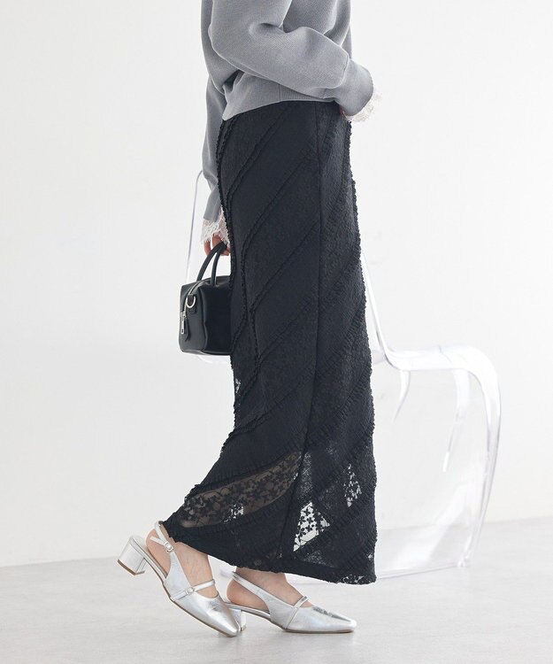 earth music&ecology 総レースナロースカート Black