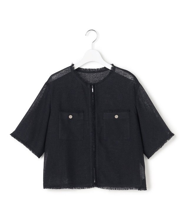 ICB L 【CLASSY.掲載】サマーレノクロス ハーフスリーブジャケット ネイビー×ブラック
