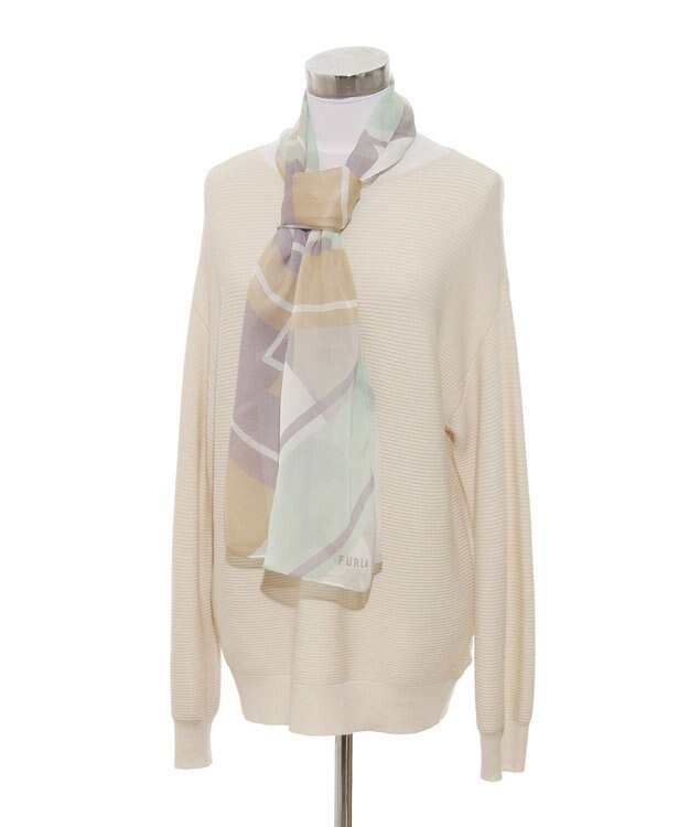 MOONBAT 【シルク100%】フルラ (FURLA) シルクシフォンロングスカーフ アーチロゴ 150cm×35cm ライトグリーン