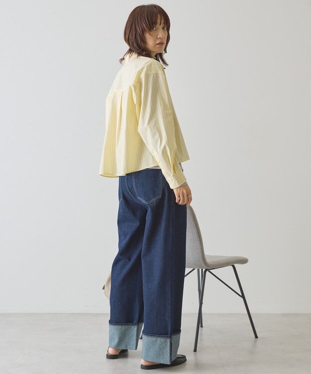 AMERICAN HOLIC 【イージーケア】ショート丈ストライプシャツ Stripe Yellow