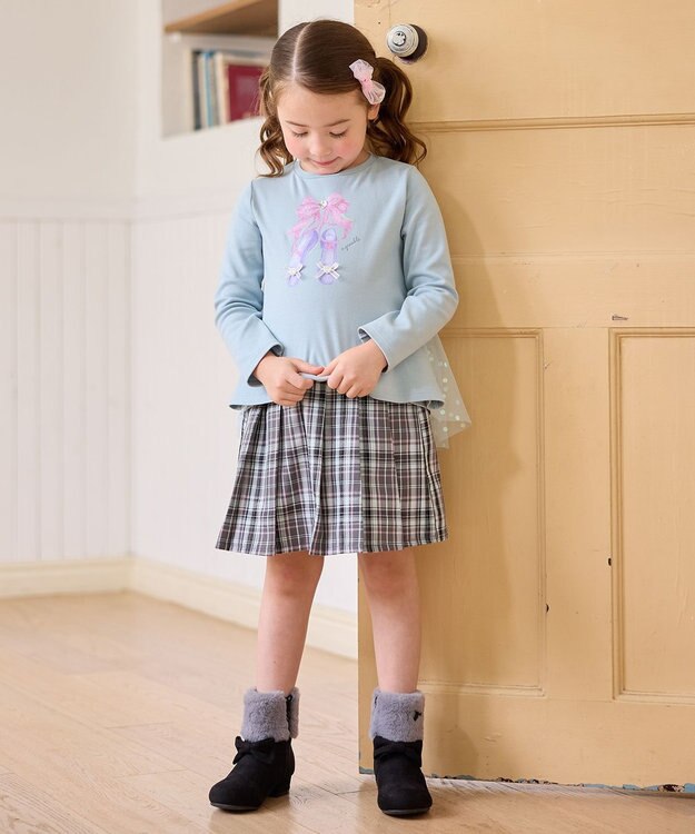 ANY KIDS ラメチェックプリーツスカパン チャコール系