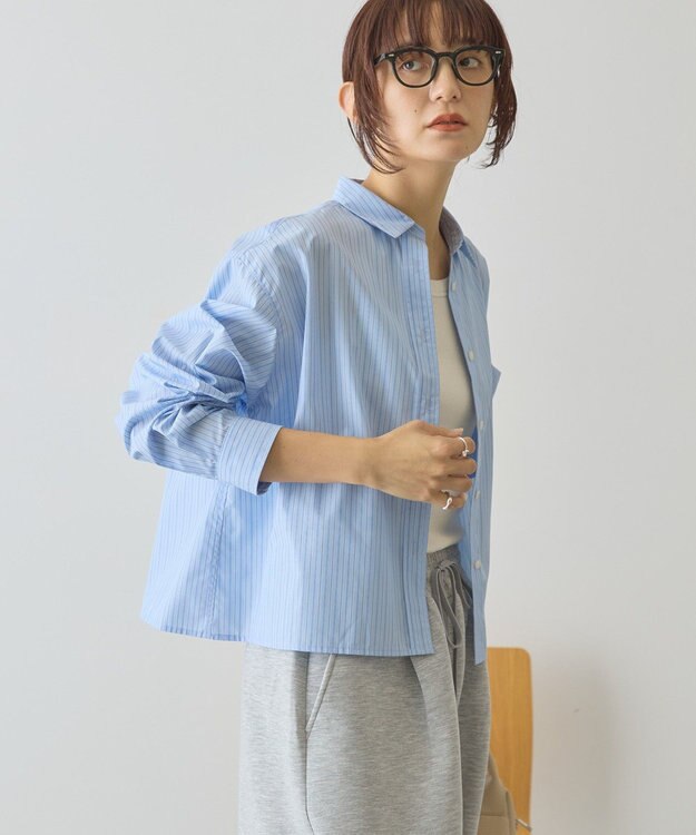 AMERICAN HOLIC 【イージーケア】ショート丈ストライプシャツ Stripe Sax