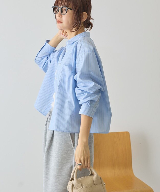 AMERICAN HOLIC 【イージーケア】ショート丈ストライプシャツ Stripe Sax