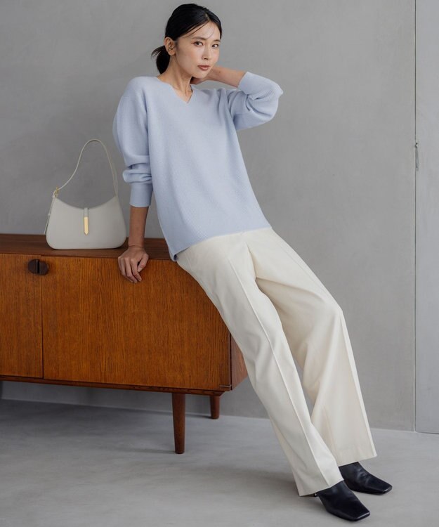 23区 【洗える】ウールカシミヤ Vネック ニット スカイブルー系