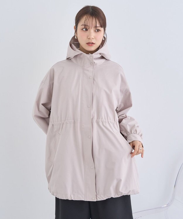 earth music&ecology ドロストミドル丈パーカー ピンクベージュ
