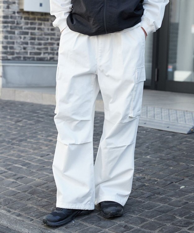 WEGO 【ウエストゴム/SMLサイズ展開】イージーワイドカーゴパンツ ホワイト