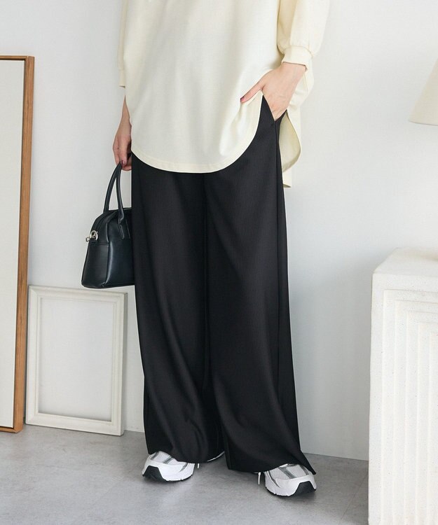 Green Parks 楽ちんプリーツワイドパンツ Black