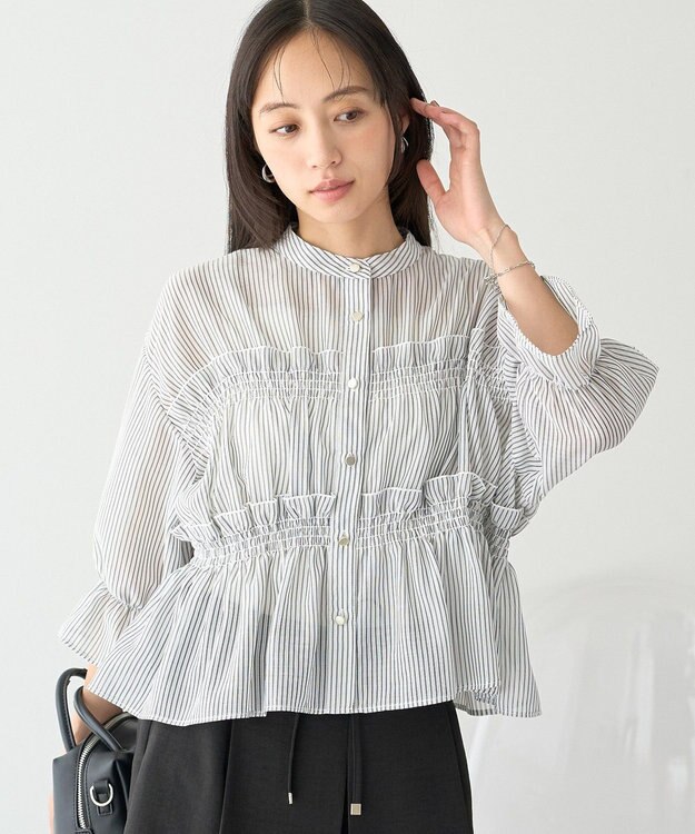 earth music&ecology シャーリングストライプシャツ Stripe Black
