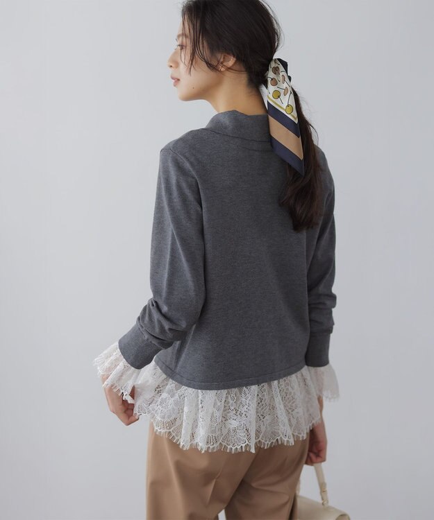 組曲 レースコンビ ロングTシャツ ホワイト系