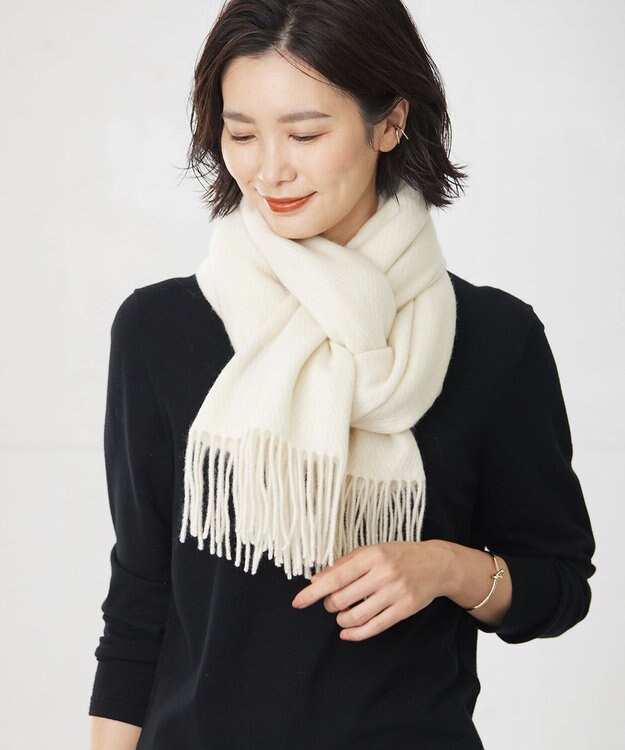 J.PRESS LADIES カシミヤ リバーシブル ヘリンボーン ストール アイボリー系