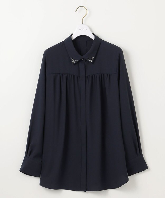 ANY SIS 【洗える】ビジュー ブラウス ネイビー