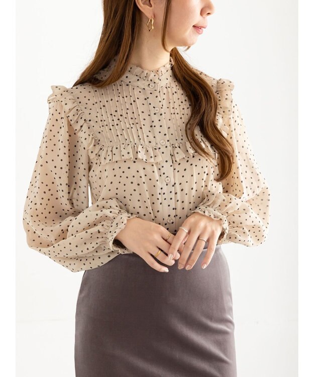 Te chichi パターンアソートシフォンフリルブラウス ベージュ