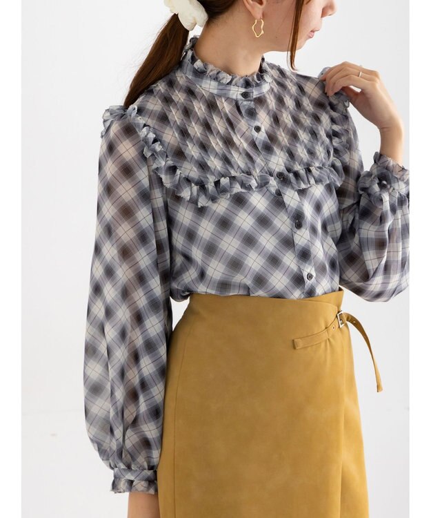 Te chichi パターンアソートシフォンフリルブラウス ブラック