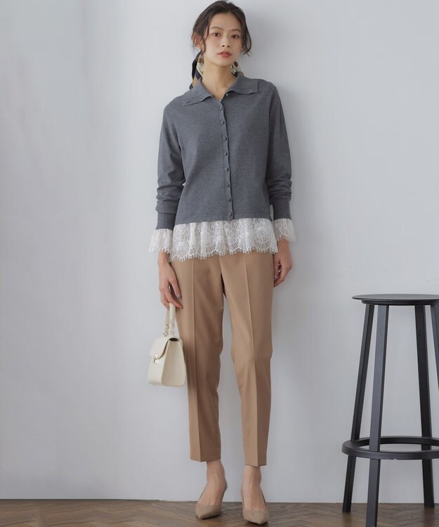 組曲 レースコンビ ロングTシャツ ホワイト系