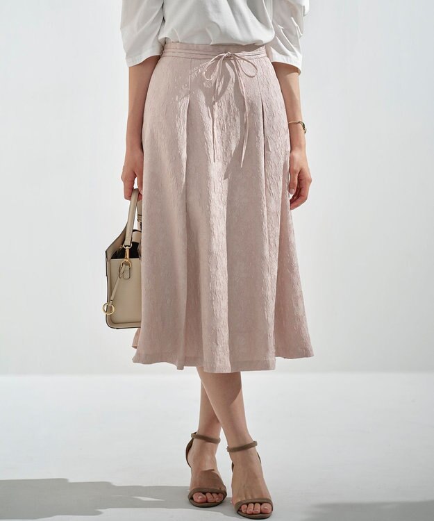 組曲 L 【WEB限定】エアリーフラワージャガード フレアスカート ピンクグレージュ系