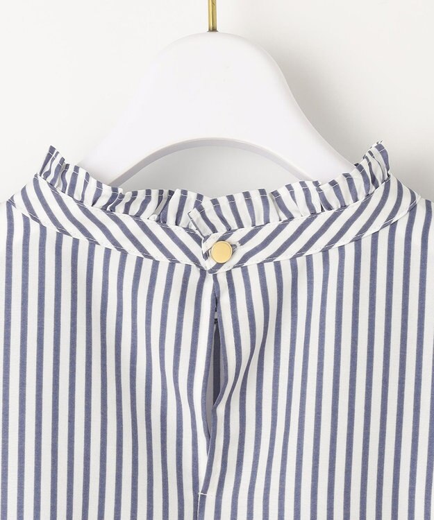 ANY SIS S 【洗える】プチフリル ブラウス ネイビーストライプ