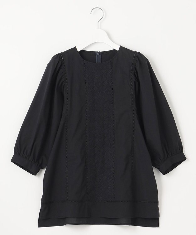 自由区 【洗える・XSサイズあり】ジオメトリックエンブロイダリー ブラウス ネイビー系