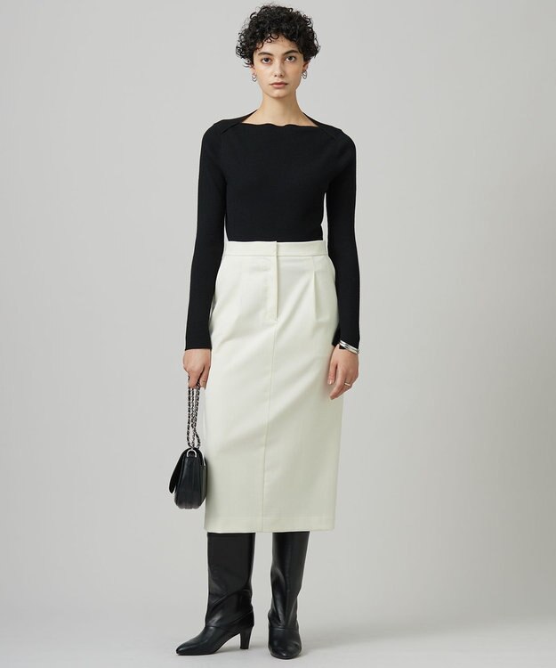 ICB L 【洗える】T/Wベネシャンストレッチ カーブスカート アイボリー系