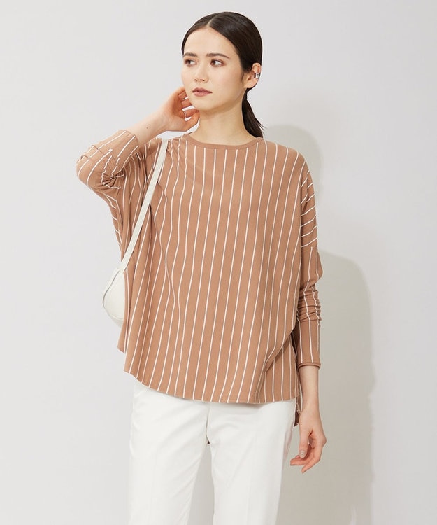 ICB L 【洗える】ヴィスコースワイド ストライプ柄プルオーバー ラディッシュブラウン柄系