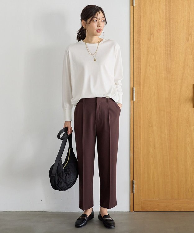 ANY L 【裏起毛/ウエストゴム】ウォームテーパードパンツ ブラウン