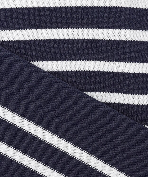 UNFILO L スゴ機能美 ハーフスリーブ ニット ネイビー×オフ